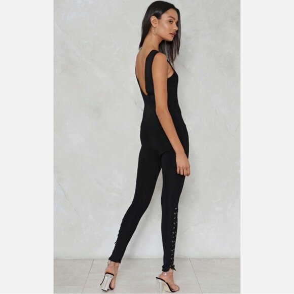 Lely Wood x Nasty Gal Lace-Up To No Good Reversible Unitard Jumpsuit - Picture 3 of 3